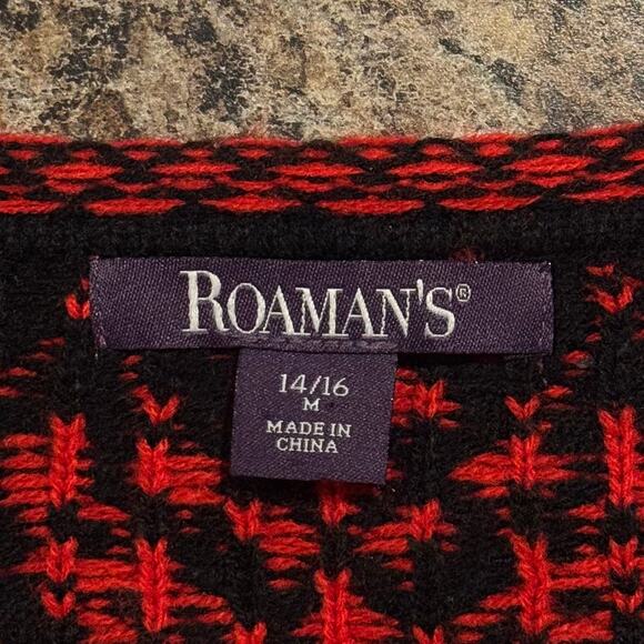 Roamans Tunic Sweater Fair Isle Nordic Scandi Holiday Bell Sleeve Red Medium - Picture 3 of 7